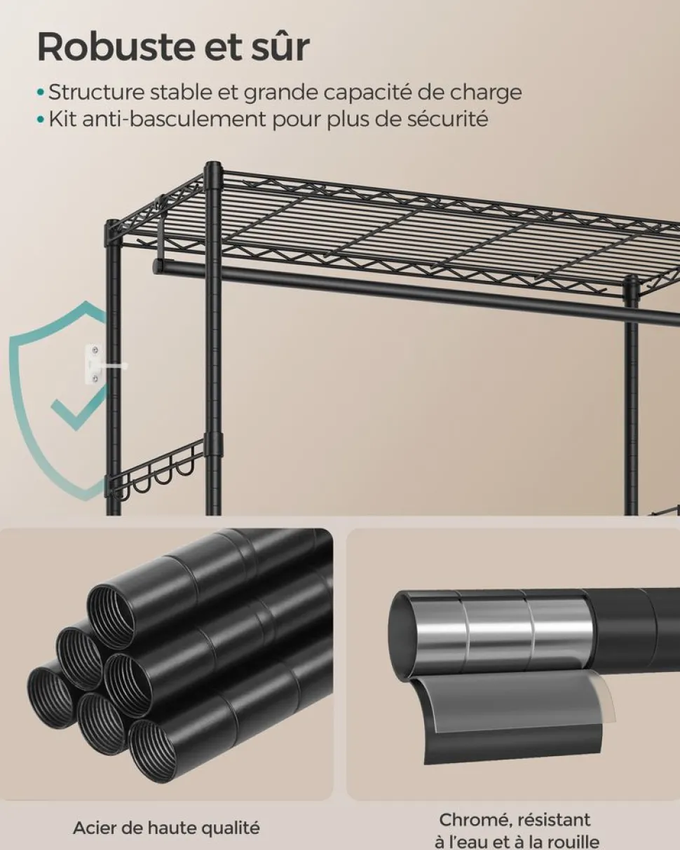 Online SONGMICS Portant à vêtements ouvert avec étagères grillagées avec 2 tiroirs et tringle à vêtements noir d'encre