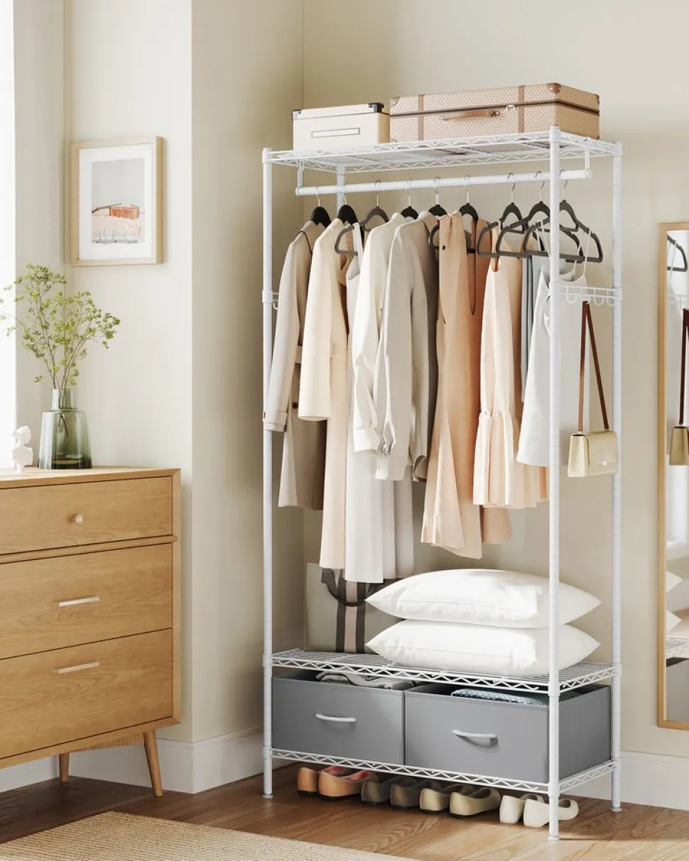 Online SONGMICS Portant à vêtements ouvert avec étagères grillagées avec 2 tiroirs et tringle à vêtements noir d'encre