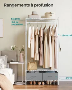 Online SONGMICS Portant à vêtements ouvert avec étagères grillagées avec 2 tiroirs et tringle à vêtements noir d'encre