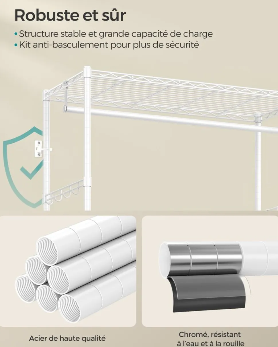 Online SONGMICS Portant à vêtements ouvert avec étagères grillagées avec 2 tiroirs et tringle à vêtements noir d'encre