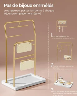 Flash Sale SONGMICS Porte-bijoux doré et blanc