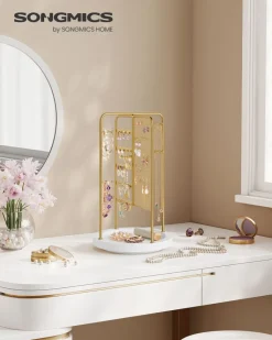 New SONGMICS Porte-bijoux en métal et bois Doré