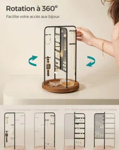 New SONGMICS Porte-bijoux en métal et bois Doré