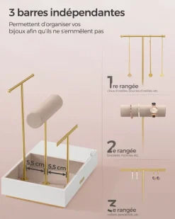 Discount SONGMICS Porte-bijoux rotatif cadre en métal doré