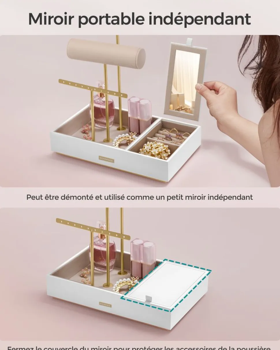 Discount SONGMICS Porte-bijoux rotatif cadre en métal doré