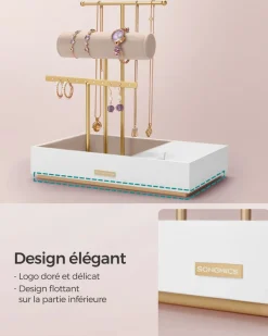 Discount SONGMICS Porte-bijoux rotatif cadre en métal doré