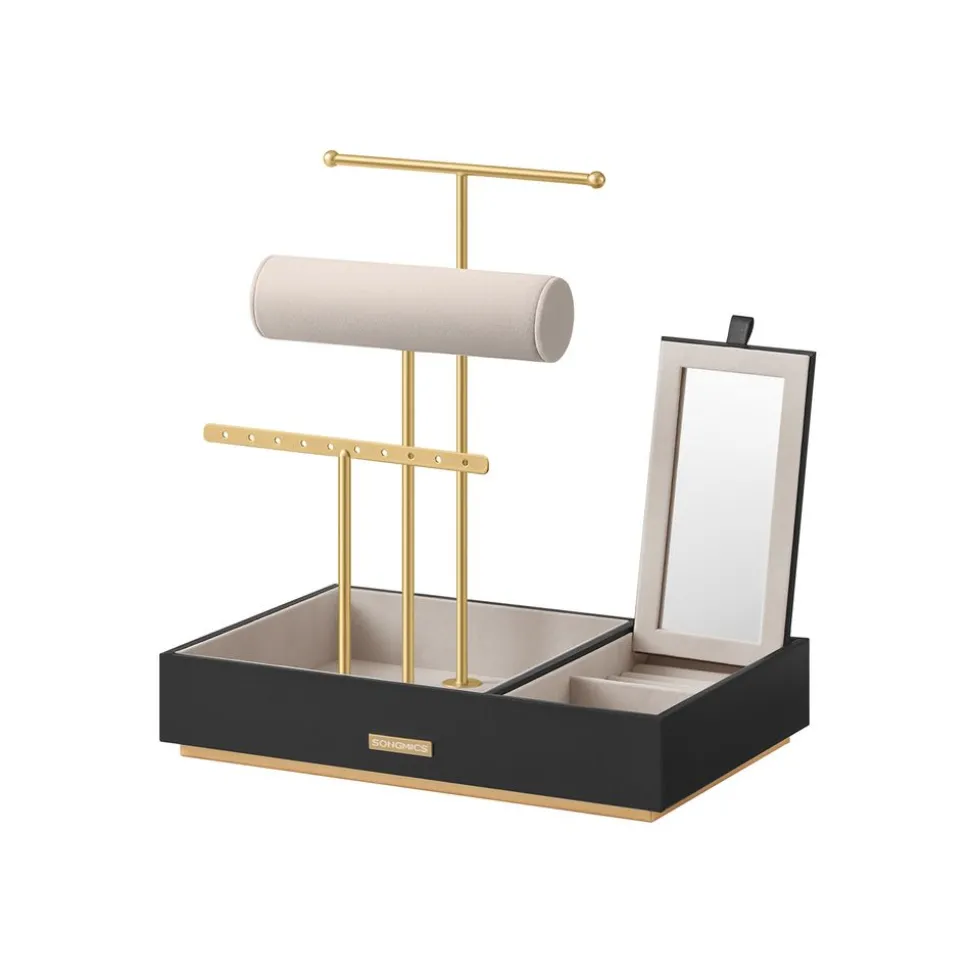 Discount SONGMICS Porte-bijoux rotatif cadre en métal doré