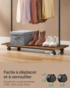 Fashion SONGMICS Porte-manteau 12 crochets structure métallique 175 cm noir d'encre