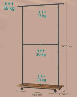 Fashion SONGMICS Porte-manteau 12 crochets structure métallique 175 cm noir d'encre