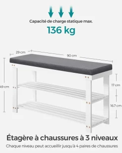 Fashion SONGMICS Porte-manteau et banc à chaussures 3 niveaux beige naturel