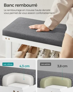 Fashion SONGMICS Porte-manteau et banc à chaussures 3 niveaux beige naturel