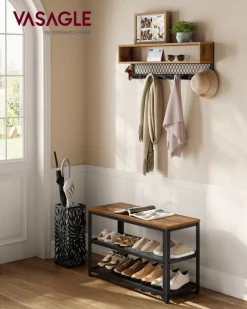 Shop SONGMICS Porte-manteau et banc à chaussures Marron Rustique