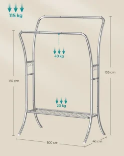 Discount SONGMICS Portemanteau mobile double barre centrale réglable marron Marron Rustique + Noir D'Encre