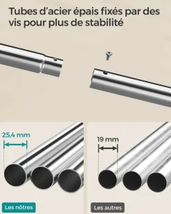 Discount SONGMICS Portemanteau mobile double barre centrale réglable marron Marron Rustique + Noir D'Encre