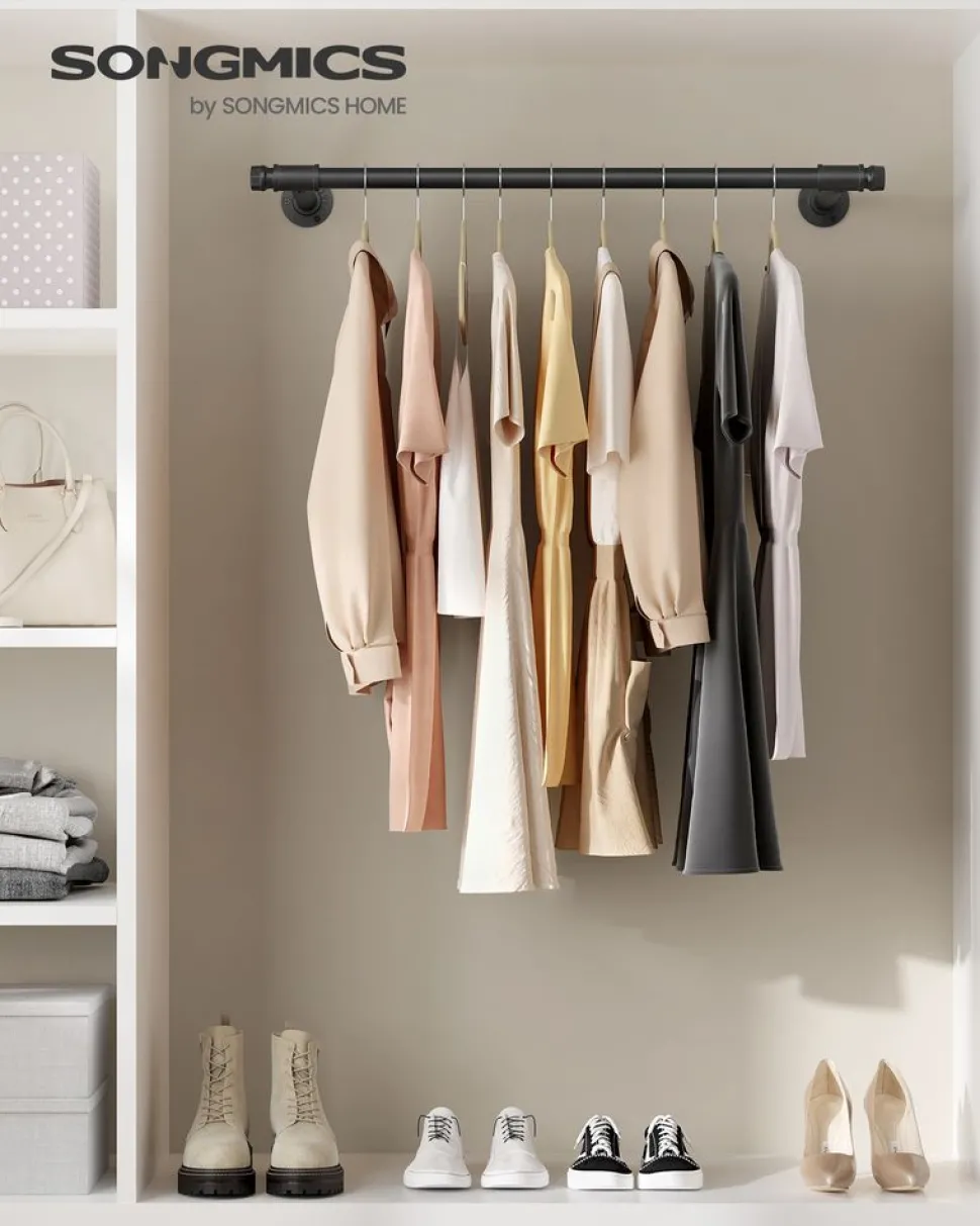 Store SONGMICS Porte-manteau mural 4 crochets doubles en métal bambou naturel