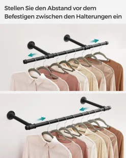 Store SONGMICS Porte-manteau mural 4 crochets doubles en métal bambou naturel