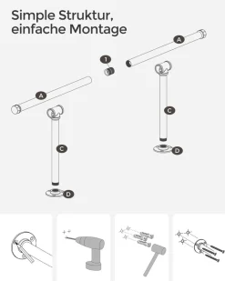 Store SONGMICS Porte-manteau mural 4 crochets doubles en métal bambou naturel