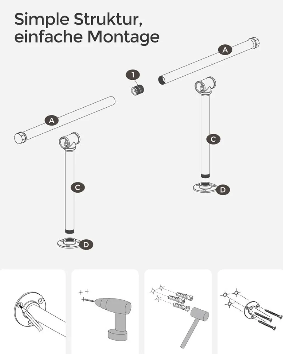 Store SONGMICS Porte-manteau mural 4 crochets doubles en métal bambou naturel