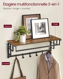 Online SONGMICS Portemanteau mural industriel Marron Rustique + Noir
