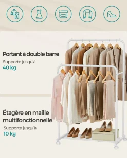 Clearance SONGMICS Porte-serviette sur pied 4 crochets blanc perle et marron camel