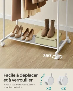 Clearance SONGMICS Porte-serviette sur pied 4 crochets blanc perle et marron camel