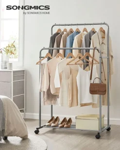 Clearance SONGMICS Porte-serviette sur pied 4 crochets blanc perle et marron camel