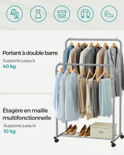 Clearance SONGMICS Porte-serviette sur pied 4 crochets blanc perle et marron camel