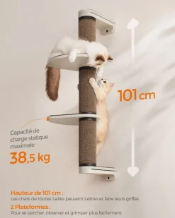 New SONGMICS Poteau à griffer avec 2 plateformes Marron Avoine + Marron Café