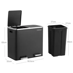 Sale SONGMICS Poubelle 2 x 24L noir