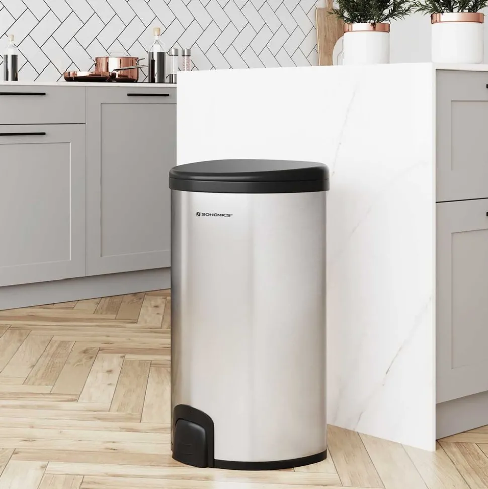 Fashion SONGMICS Poubelle capteur 50L Gris