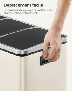 Outlet SONGMICS Poubelle cuisine 3 x 18L avec pétal beige sable