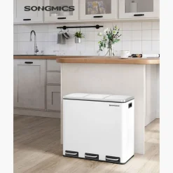 Outlet SONGMICS Poubelle cuisine 3 x 18L avec pétal beige sable