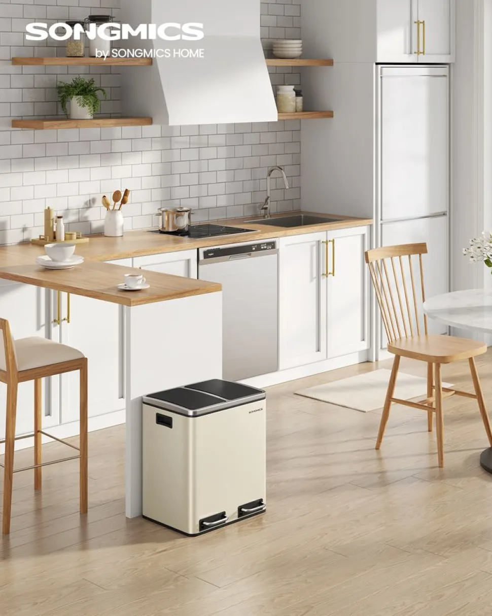 Cheap SONGMICS Poubelle cuisine 2 x 15L avec pétal beige sable