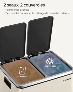 Cheap SONGMICS Poubelle cuisine 2 x 15L avec pétal beige sable