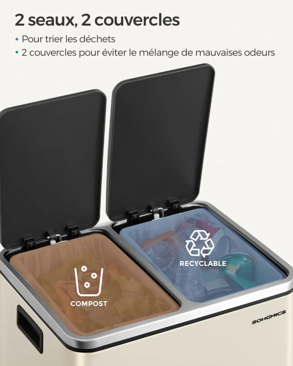 Cheap SONGMICS Poubelle cuisine 2 x 15L avec pétal beige sable