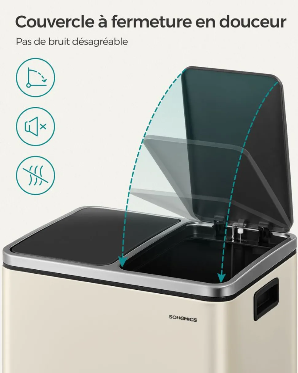 Cheap SONGMICS Poubelle cuisine 2 x 15L avec pétal beige sable