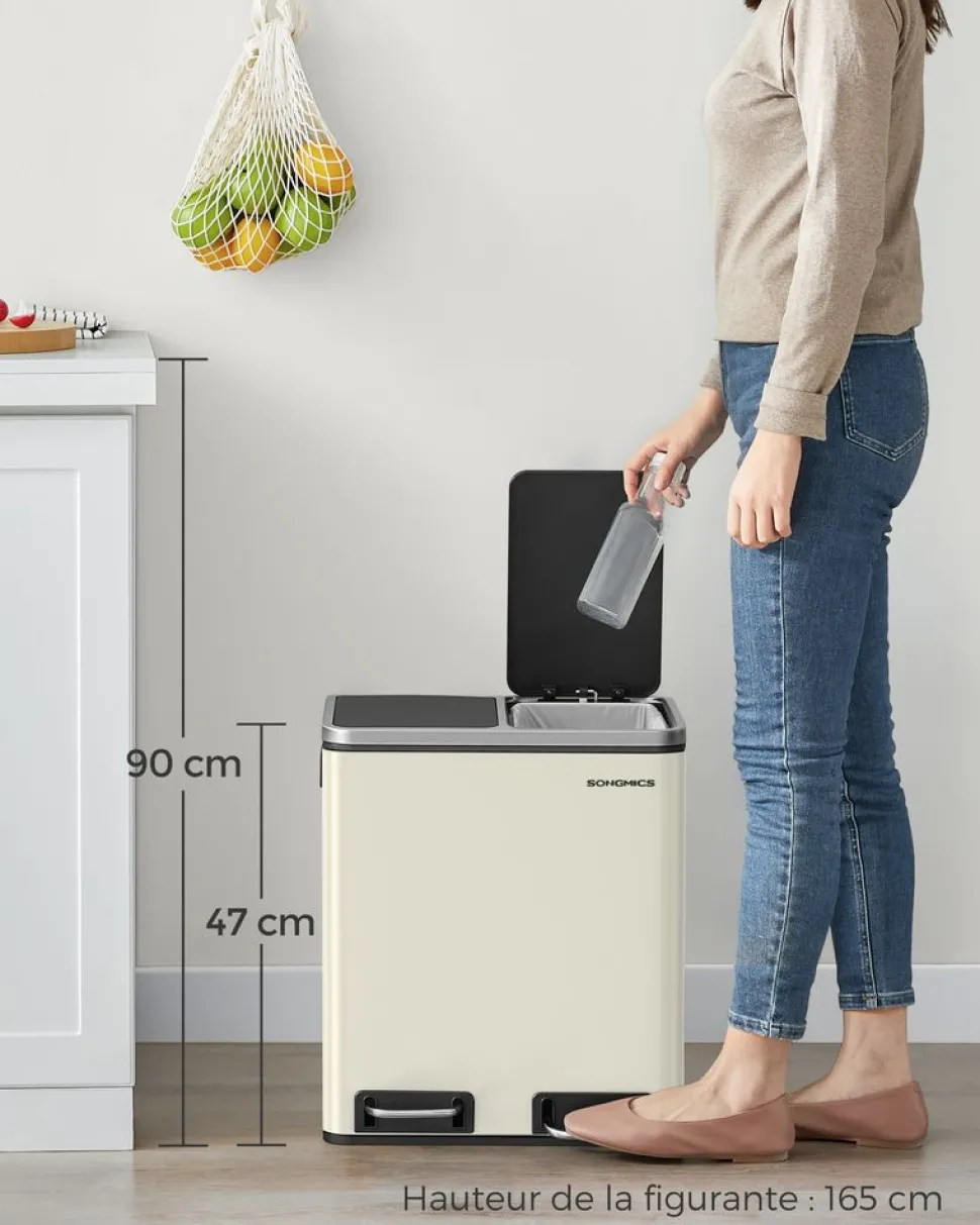 Cheap SONGMICS Poubelle cuisine 2 x 15L avec pétal beige sable