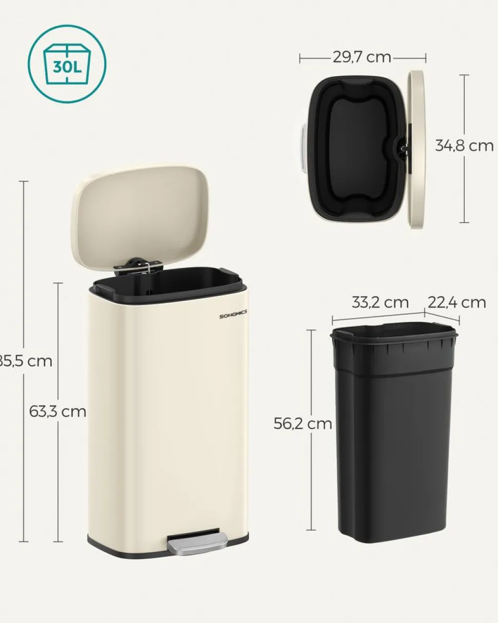 Fashion SONGMICS Poubelle Cuisine 30L avec Couvercle en Douceur