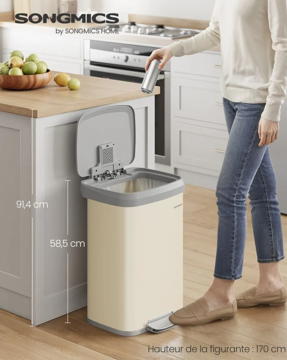 Cheap SONGMICS Poubelle de cuisine 50 L beige sable et gris tourterelle
