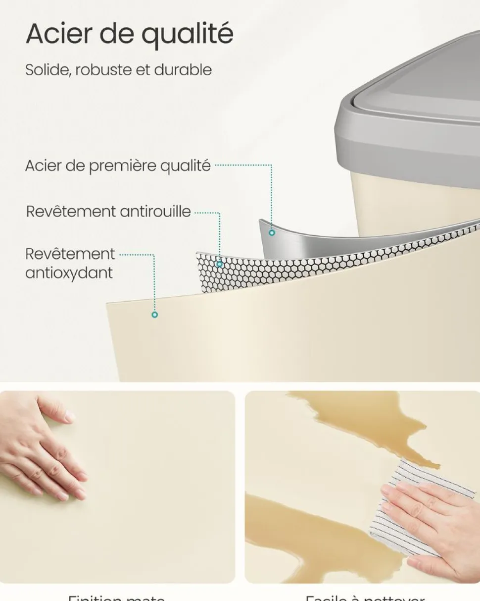 Cheap SONGMICS Poubelle de cuisine 50 L beige sable et gris tourterelle