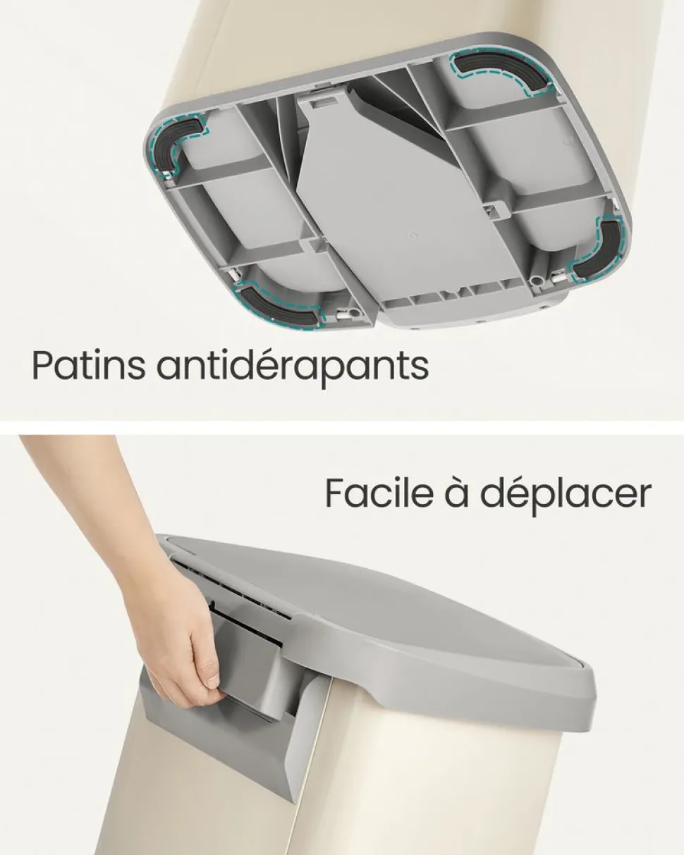 Cheap SONGMICS Poubelle de cuisine 50 L beige sable et gris tourterelle