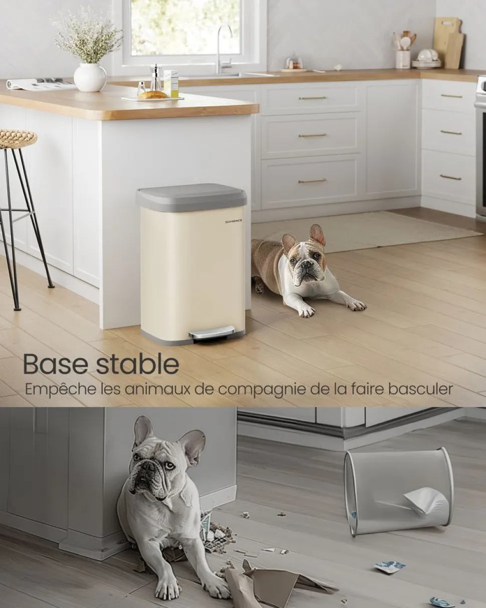 Cheap SONGMICS Poubelle de cuisine 50 L beige sable et gris tourterelle
