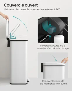 Flash Sale SONGMICS Poubelle de cuisine 40L blanc