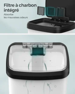 Sale SONGMICS Poubelle de cuisine 68L en métal blanc noir