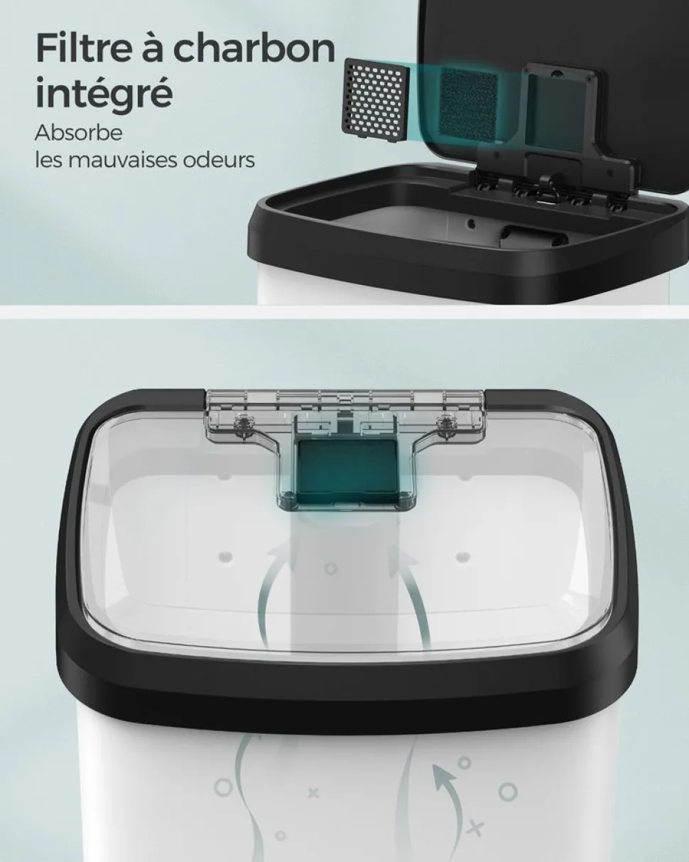 Sale SONGMICS Poubelle de cuisine 68L en métal blanc noir