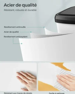 Sale SONGMICS Poubelle de cuisine 68L en métal blanc noir