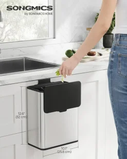 Clearance SONGMICS Poubelle de cuisine murale 8L avec couvercle argent métallique