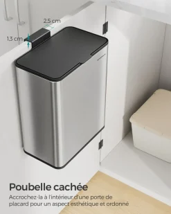 Clearance SONGMICS Poubelle de cuisine murale 8L avec couvercle argent métallique