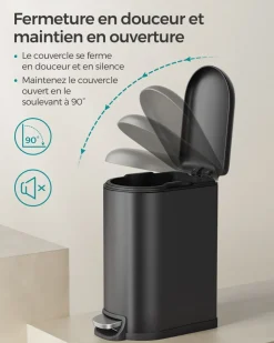 Best Sale SONGMICS Poubelle de salle de bain 10L Noir d'Encre