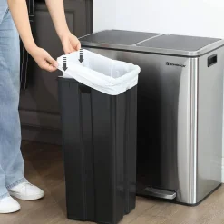 New SONGMICS Poubelle 30L avec pédale en Acier blanc cassé